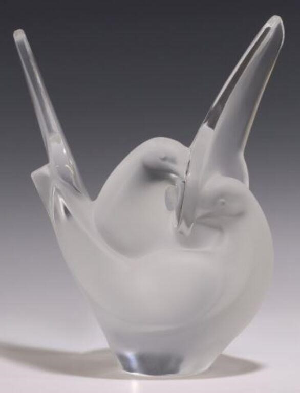 Appraisal: Lalique satin art crystal Sylvie vase pair of intertwined doves