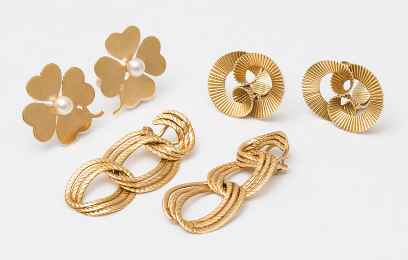 Appraisal: TWO PAIRS OF K GOLD EARCLIPS AND A PAIR OF