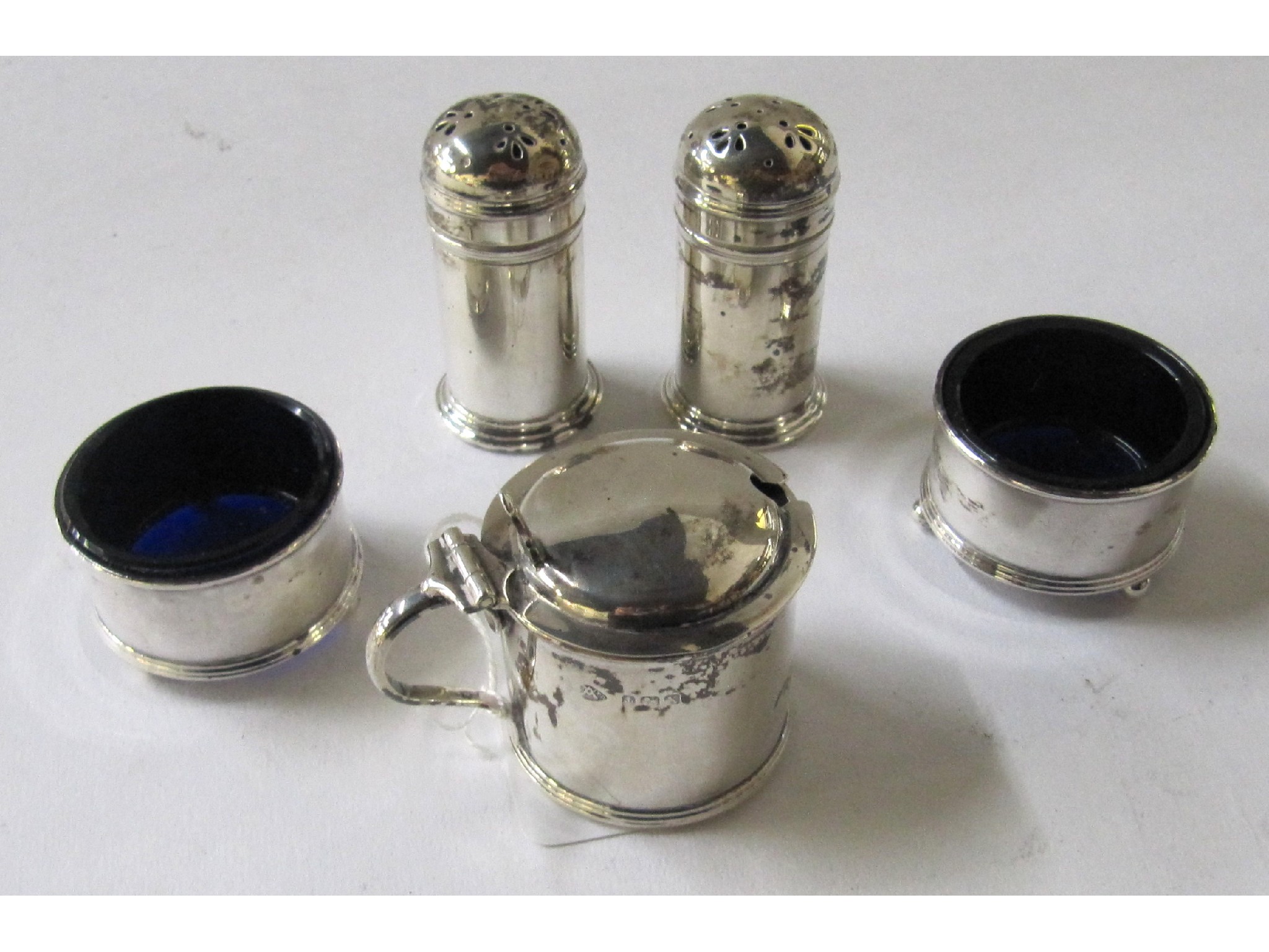 Appraisal: A five piece silver condiment set Birmingham