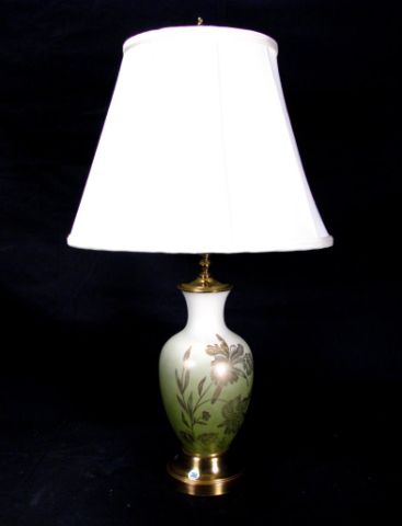 Appraisal: Bristol type table lamp glass base with gold overlay floral