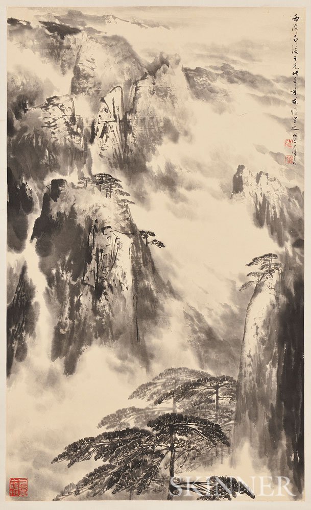 Appraisal: Hanging Scroll Depicting a Landscape China th century of mountains