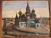 Appraisal: V Shliamin Russian 'Na ve Style Painting of St Basil's