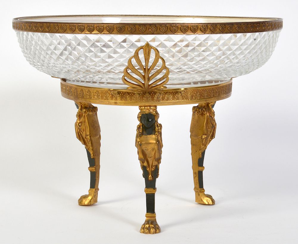 Appraisal: Regency Style Bowl w Gilt Bronze Stand Cut glass bowl