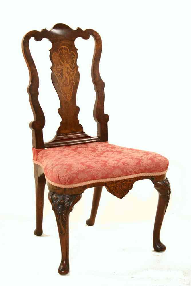 Appraisal: SIDE CHAIR - th c Continental Queen Anne marquetry inlaid