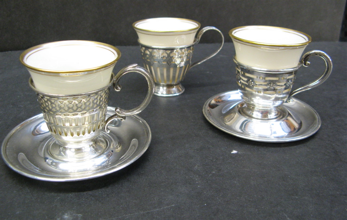 Appraisal: STERLING SILVER AND LENOX PORCELAIN DEMITASSE CUPS total in similar