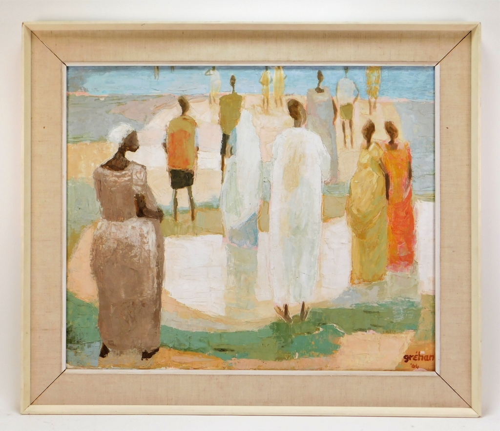 Appraisal: FRENCH MODERNIST SYNTHETIST BEACH PAINTING France Depicts groups of abstracted