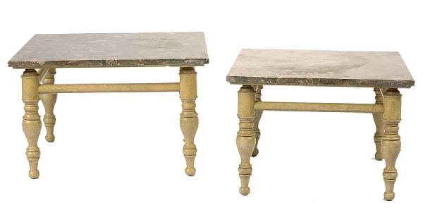 Appraisal: A pair of contemporary marble and painted side tables in