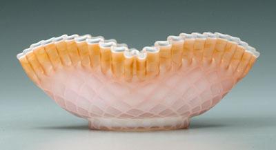 Appraisal: Mother-of-pearl bowl crimped rim diamond quilted pattern apricot border above