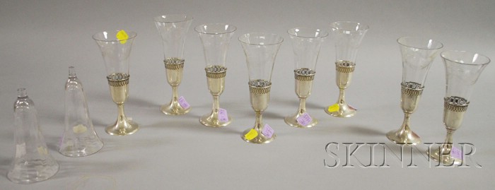 Appraisal: Set of Nine Mathews Company Sterling and Etched Glass Champagne