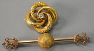 Appraisal: Victorian K gold pin with k scrolled brooch set with