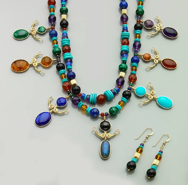 Appraisal: Goddess Dance Multi-Gemstone Necklace and Earrings-- Goddess Dance By Gordon