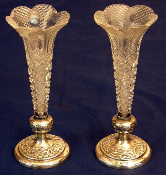 Appraisal: Pair of cut glass and silver mounted trumpet vases the