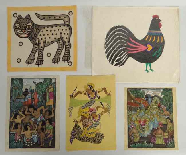 Appraisal: Lot five pcs ethnic art including painting on fabric lion