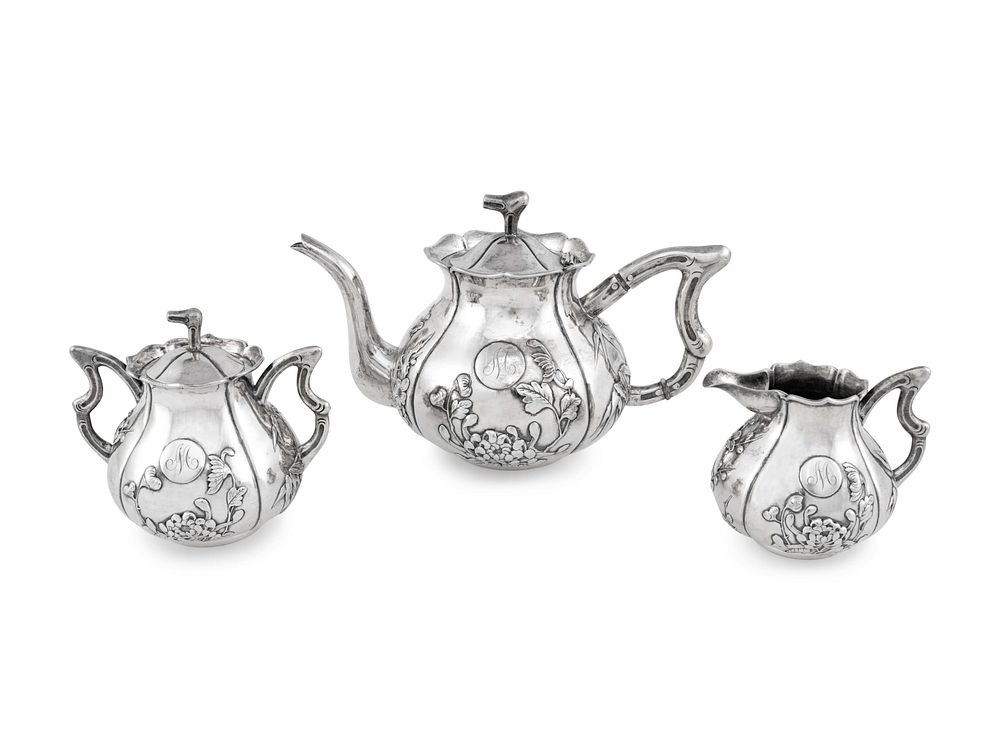 Appraisal: A Chinese Export Silver Three-Piece Tea Service A Chinese Export