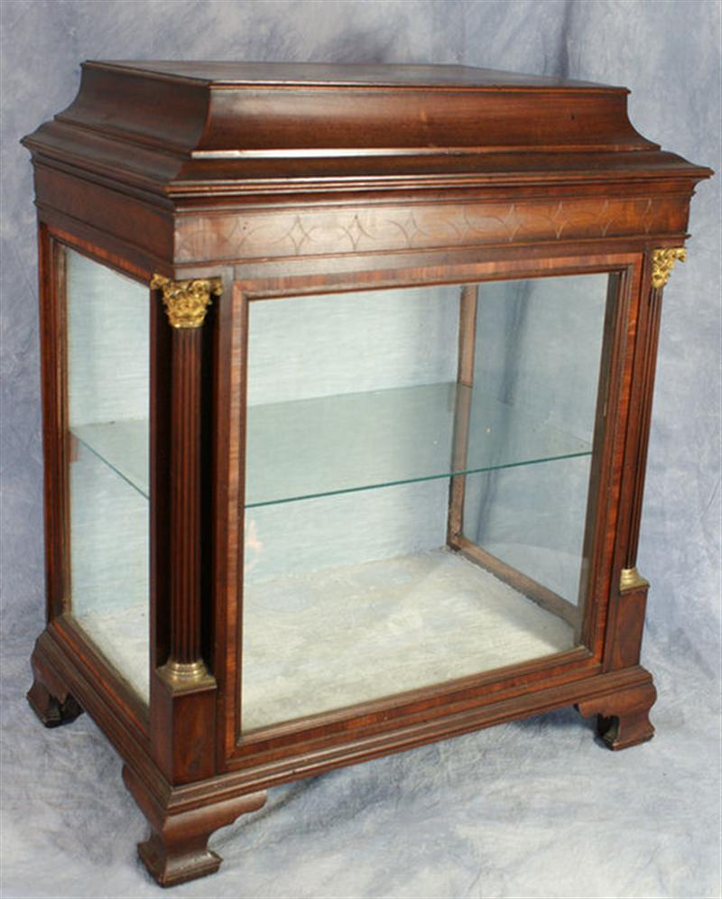 Appraisal: Inlaid mahogany Georgian display cabinet reeded columns with gilt bronze