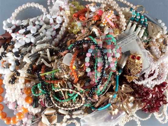 Appraisal: Large assortment of costume jewelry including bead necklaces gold-filled chains