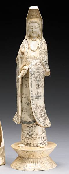 Appraisal: A pieced bone tile figure of Guanyin Holding a vase