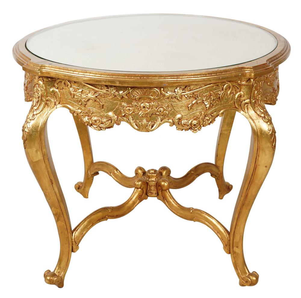 Appraisal: LOUIS XV STYLE GILTWOOD CENTER TABLEthe round top inset with