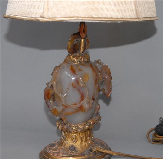 Appraisal: ANTIQUE AGATE BOTTLE Mounted as a lamp With carved and