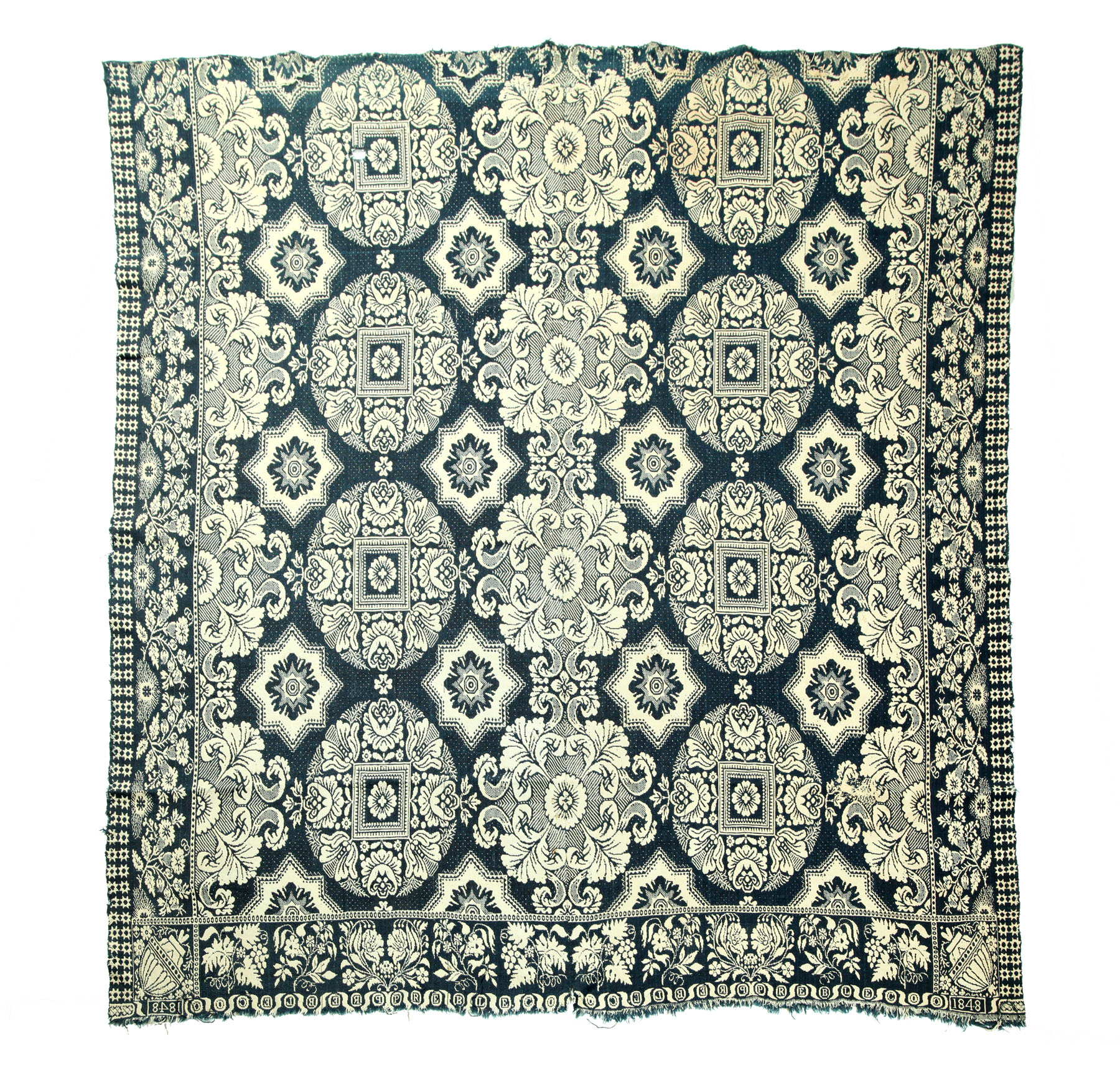 Appraisal: OHIO JACQUARD COVERLET Possibly woven by Michael Klein Shelby County