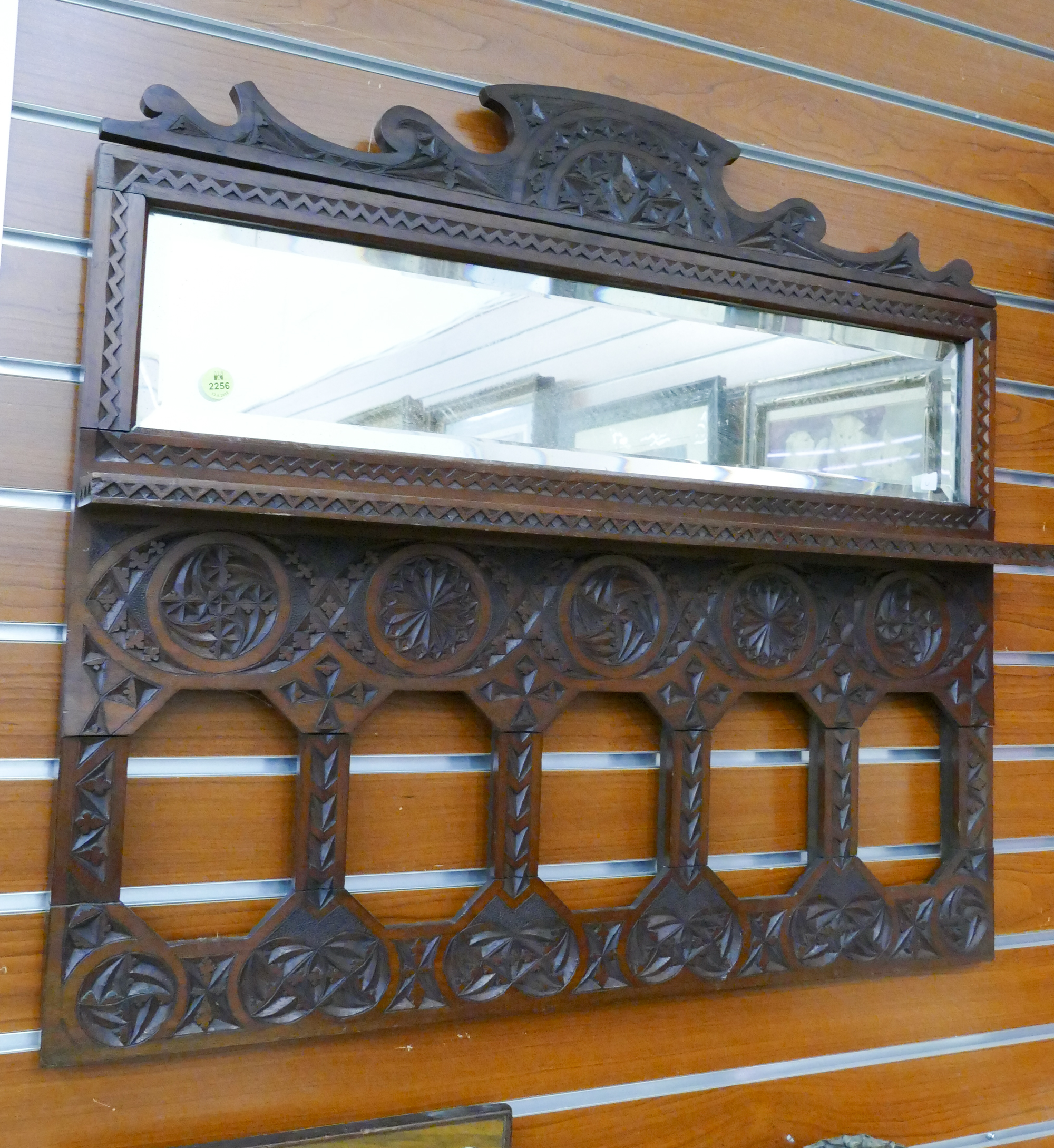 Appraisal: Victorian Gothic Mahogany Carved Mirrored Frame with Shelf- x ''