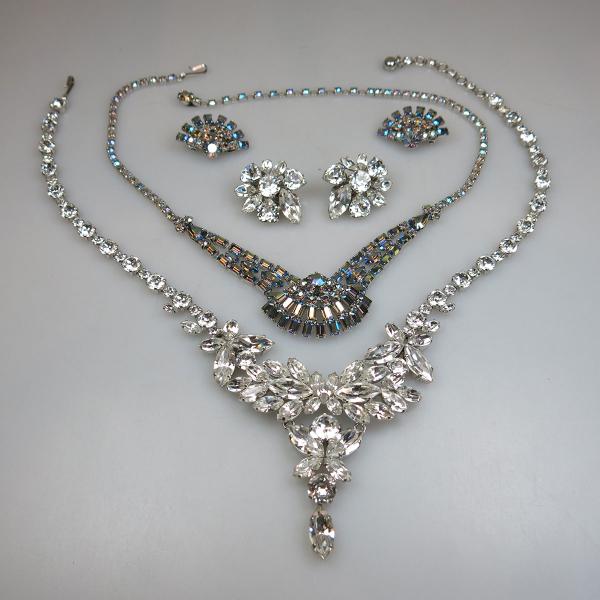 Appraisal: Two Sherman Silver Tone Necklaces And Clip Earrings set with