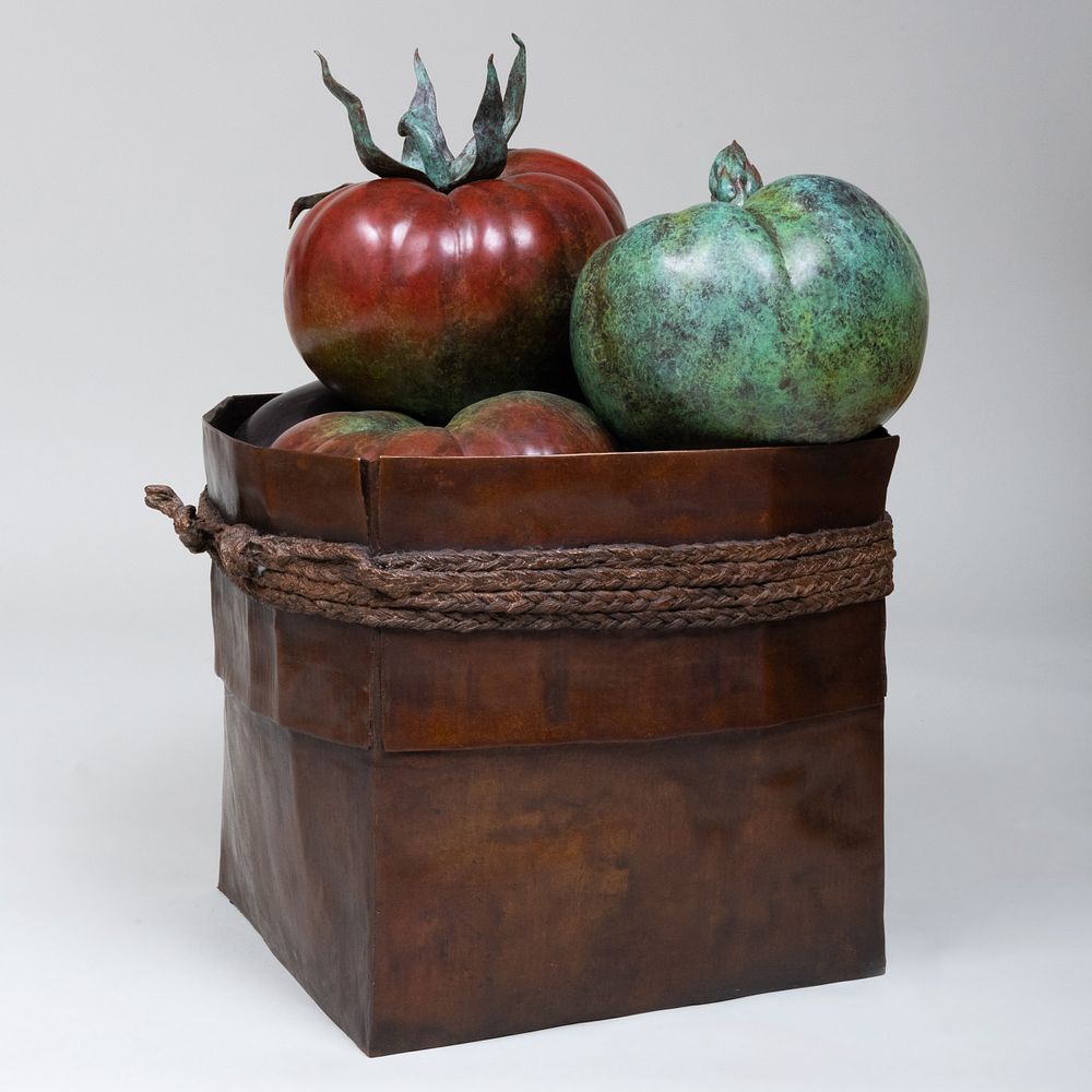 Appraisal: Popliteo Leslie Ortiz and Luis Montoya Box of Vegetables Bronze