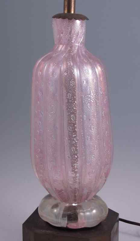 Appraisal: PINK MURANO GLASS LAMP Fluted pink bubble glass with twist