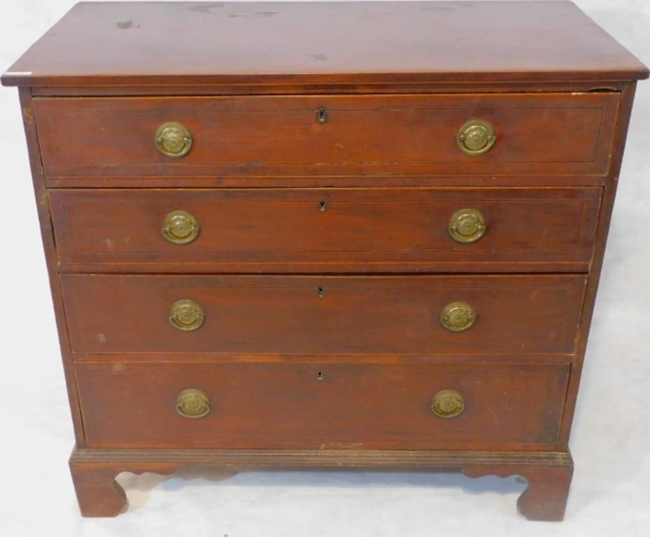 Appraisal: LATE TH CENTURY INLAID MAHOGANY FOUR DRAWERchest graduated drawers Dovetailed