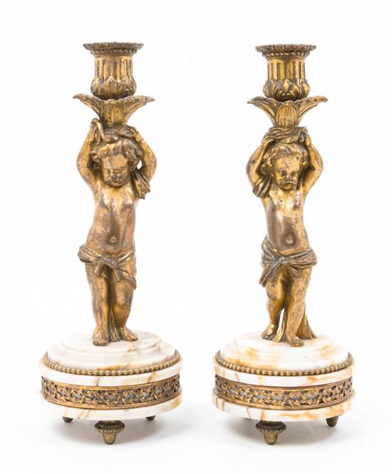 Appraisal: Sale Lot A Pair of French Gilt Bronze and Marble