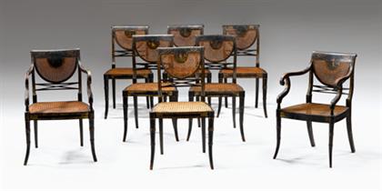 Appraisal: Set of eight Regency japanned dining chairs circa Comprising two