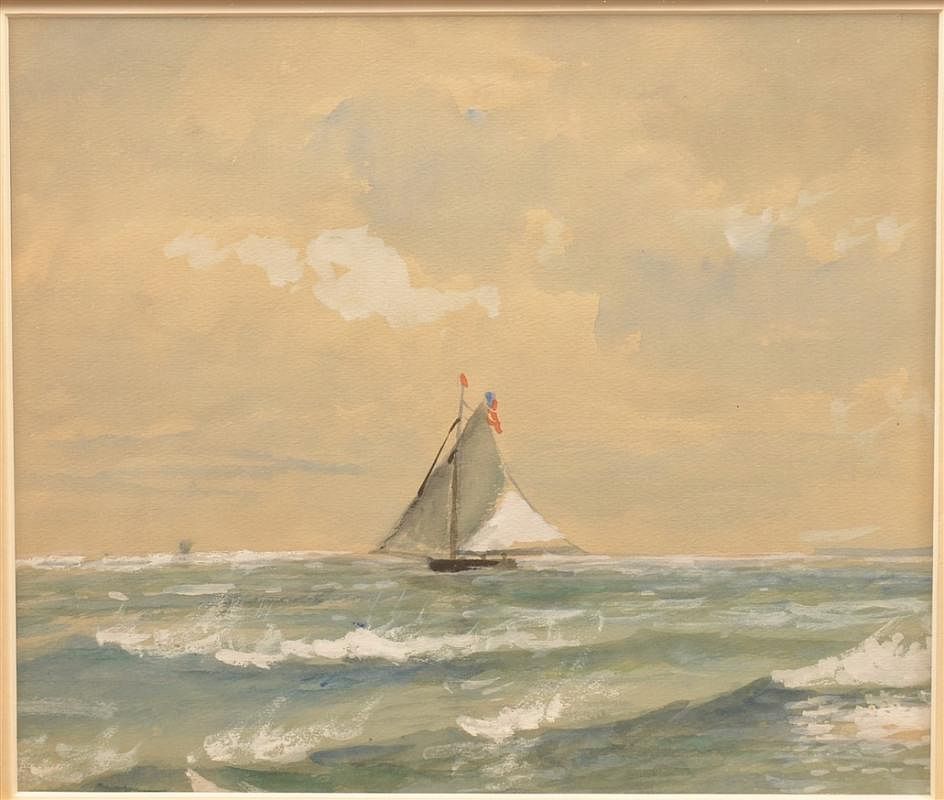 Appraisal: Edmound D Lewis Watercolor Seascape Painting Seascape with Sailboat Watercolor