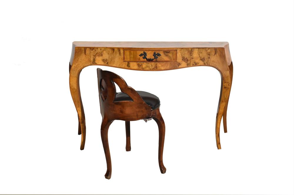 Appraisal: ROCOCO STYLE PARQUETRY WRITING DESK AND A STOOLThe desk modern