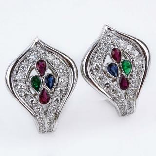 Appraisal: Cartier Diamond Ruby Emerald Sapphire and Karat White Gold Earrings