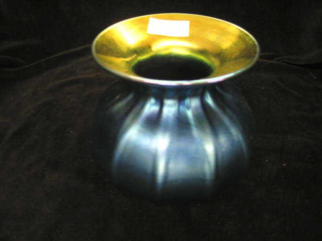 Appraisal: Lundberg Studio Art Glass Vase deep blue aurene with golden