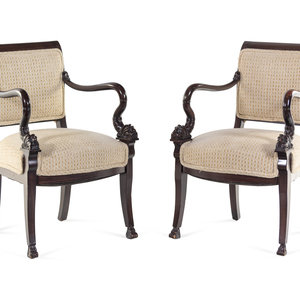 Appraisal: A Pair of Directoire Style Carved Walnut Fauteuils th Century