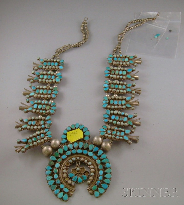 Appraisal: Navajo Squash Blossom Necklace lg approx in