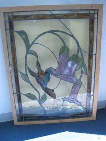 Appraisal: Stained Glass Window Hummingbird Floral overall '' x '' excellent