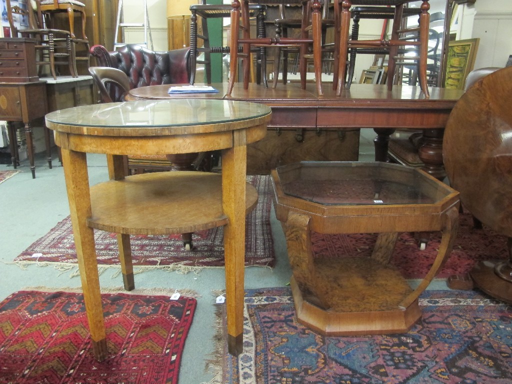 Appraisal: Art Deco maple two tier coffee table and a walnut