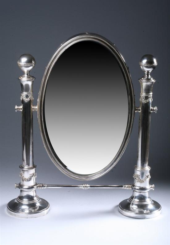 Appraisal: SILVER-PLATED VANITY-TOP CHEVAL MIRROR early th century Lawrence B Smith