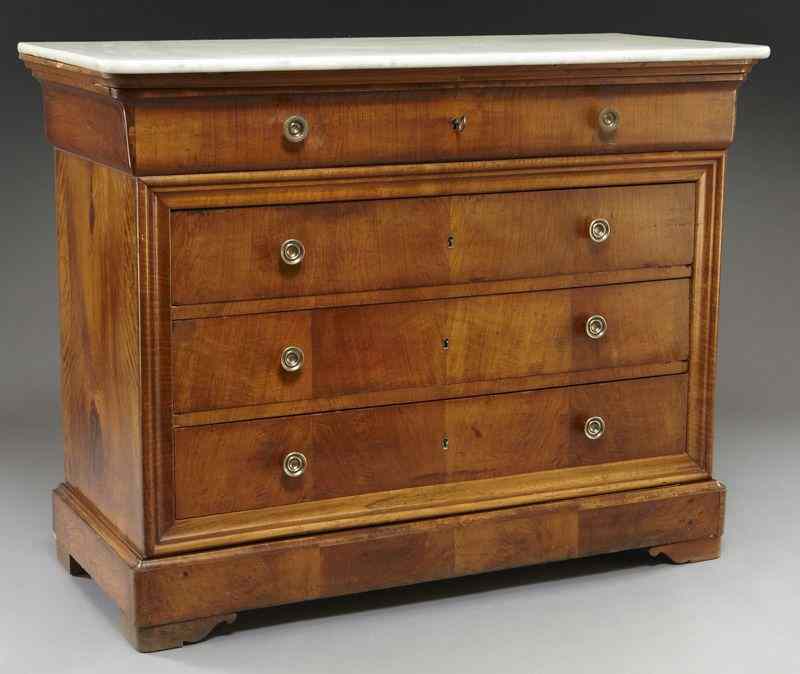 Appraisal: Restauration style marble top walnut commodethe white marble top with