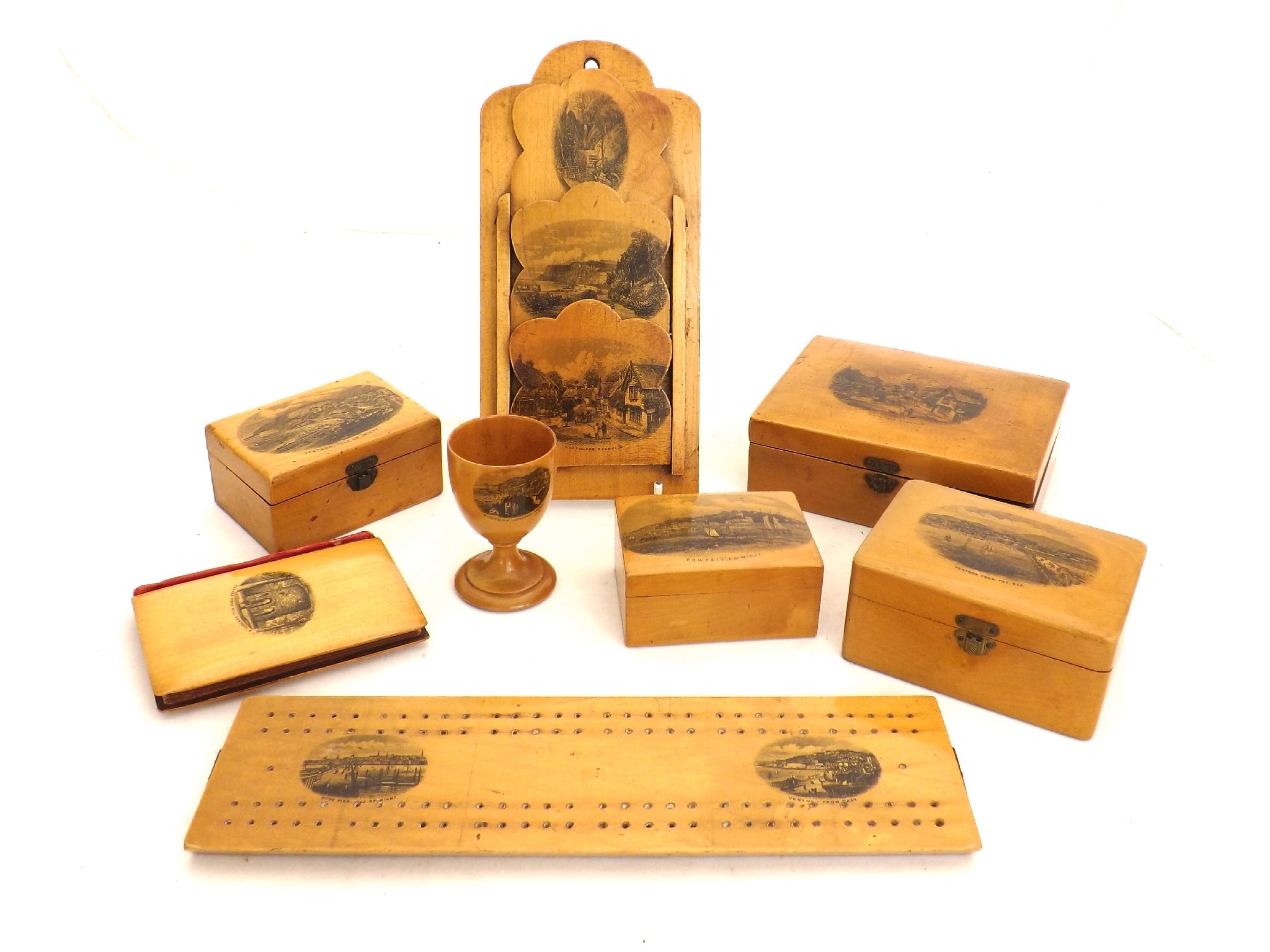 Appraisal: Mauchline ware - cribbage board letter rack egg cup and