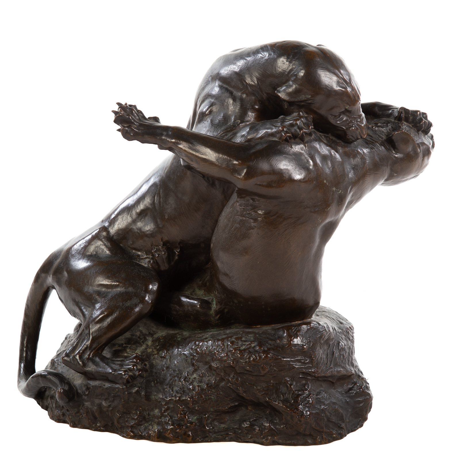 Appraisal: GEORGES GARDET FIGHTING PANTHERS BRONZE GROUP French - Naturalistically modeled