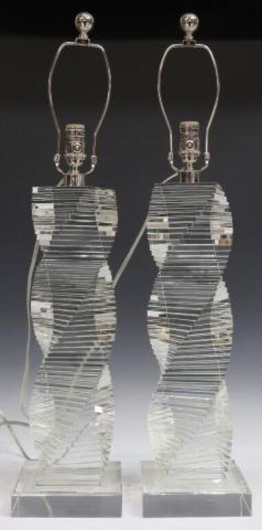 Appraisal: pair Modern colorless glass single-light table lamps Visual Comfort Company