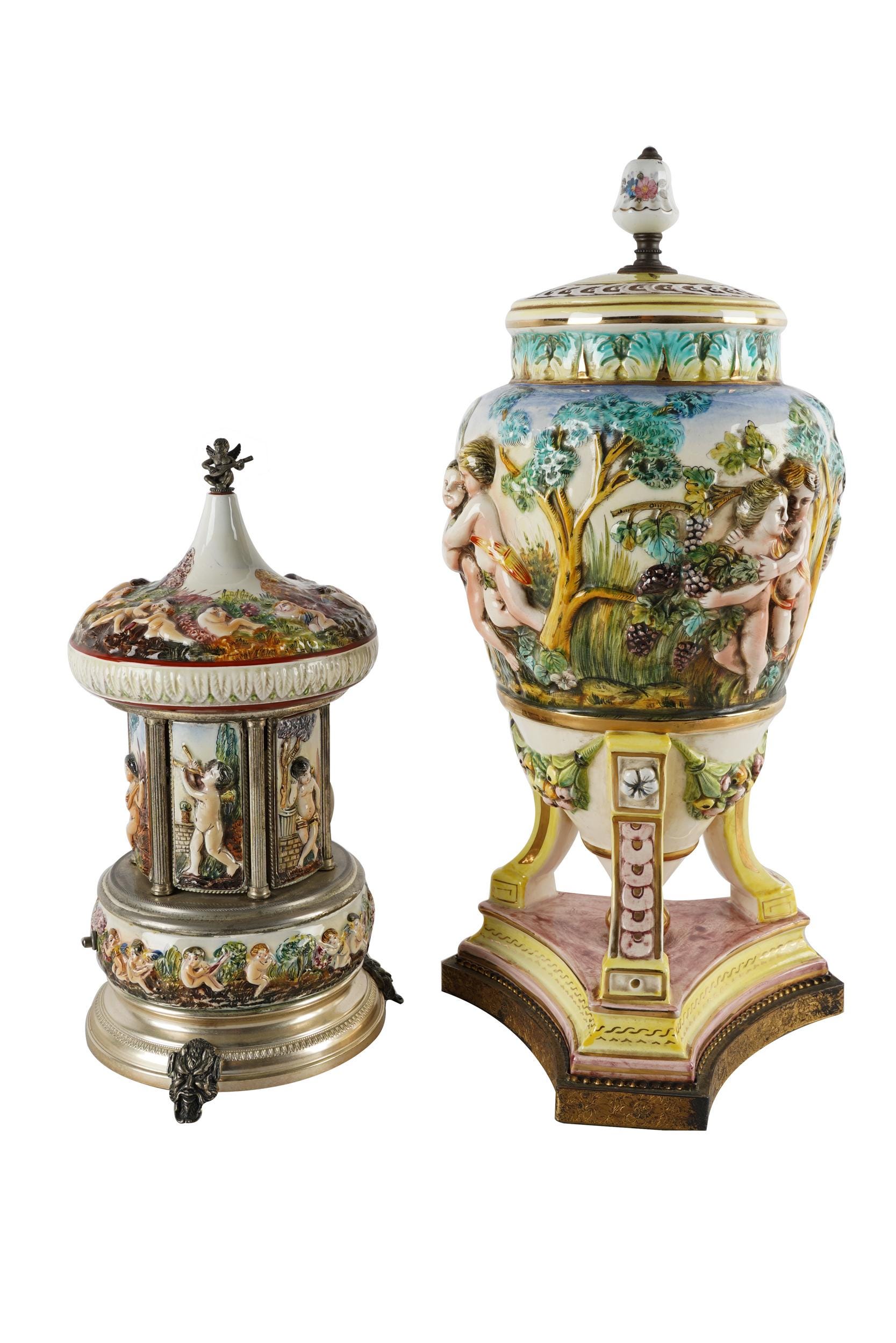 Appraisal: CONTINENTAL PORCELAIN MUSIC BOX URN the music box with Reuge