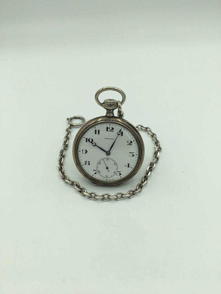 Appraisal: Antique Zenith Silver Rubies Pocket Watch Grand Prix Open Face