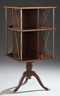 Appraisal: English Style Carved Mahogany and Brass Revolving Bookcase th c