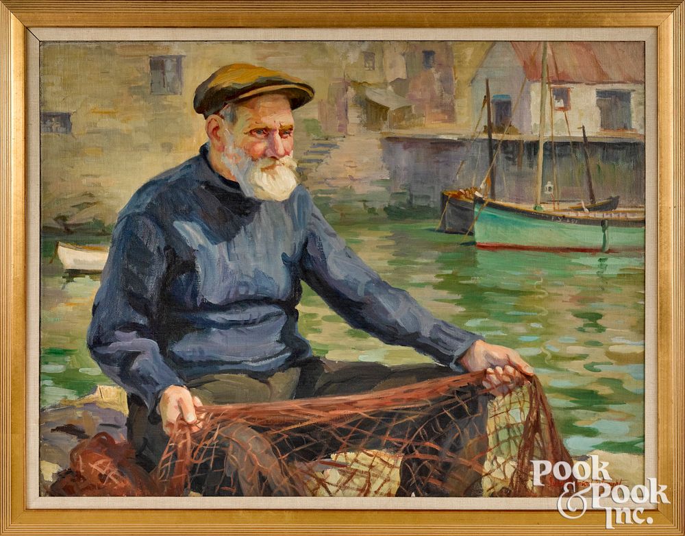 Appraisal: Isabel Cartwright oil on canvas of fisherman Isabel Cartwright American