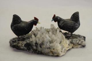 Appraisal: Stone Chickens on Geode Stone Chickens on Geode Width in