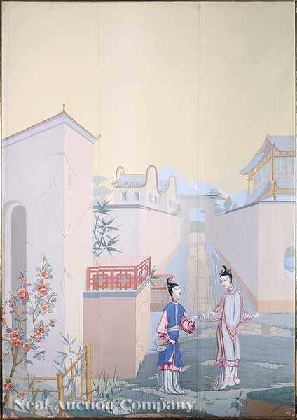 Appraisal: A Pair of Papier Peinte Chinoiserie Wallpaper Scenes early-to-mid th